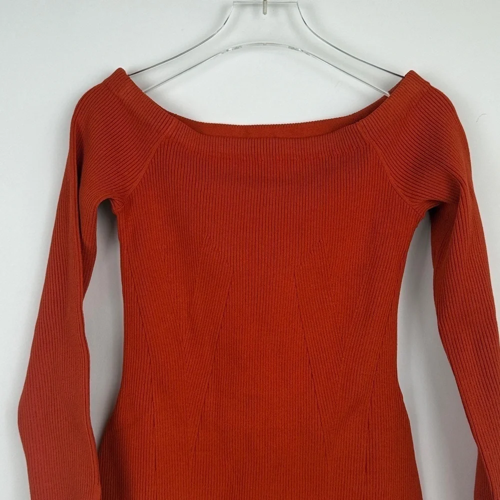 Veronica Beard Derick Off The Shoulder Ribbed Sweater Deep Orange Sz Small NWOT